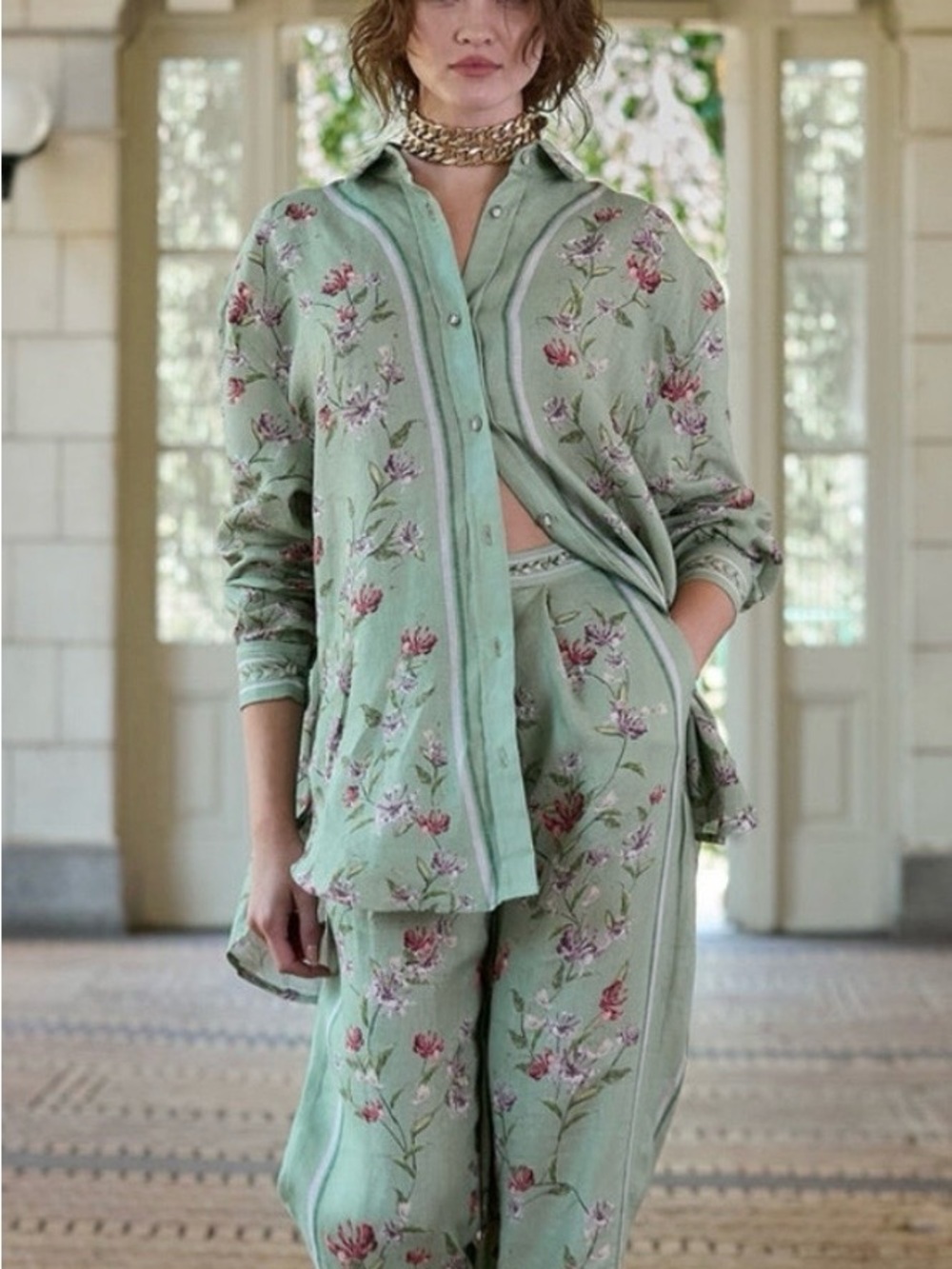 Agua by Agua Bendita Cecelia Honeysuckle  Linen Button Down Shirt